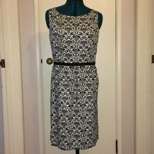 Ann Taylor LOFT black white damask dress Sz 16 NWT
